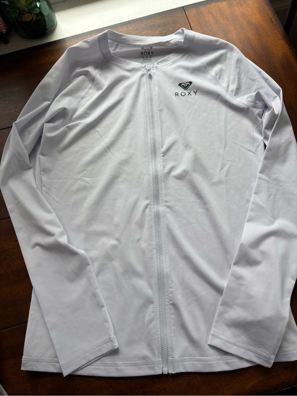 Roxy White Long-Sleeve Zip Rash Guard